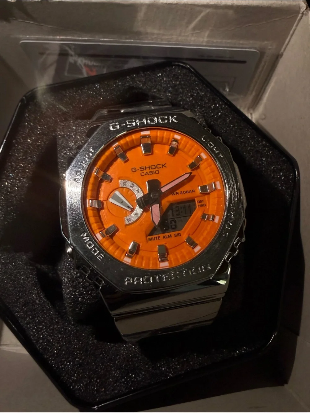 Casio G-SHOCK Silver Watch with Stylish Orange Dial